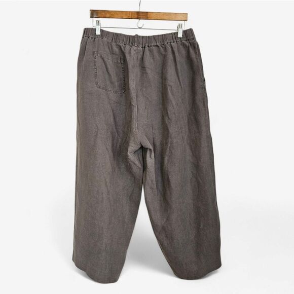 Poetry Garment Dyed Linen Pull On Relaxed Fit Cropped Pants Trousers in Grey 14 - Picture 2 of 8